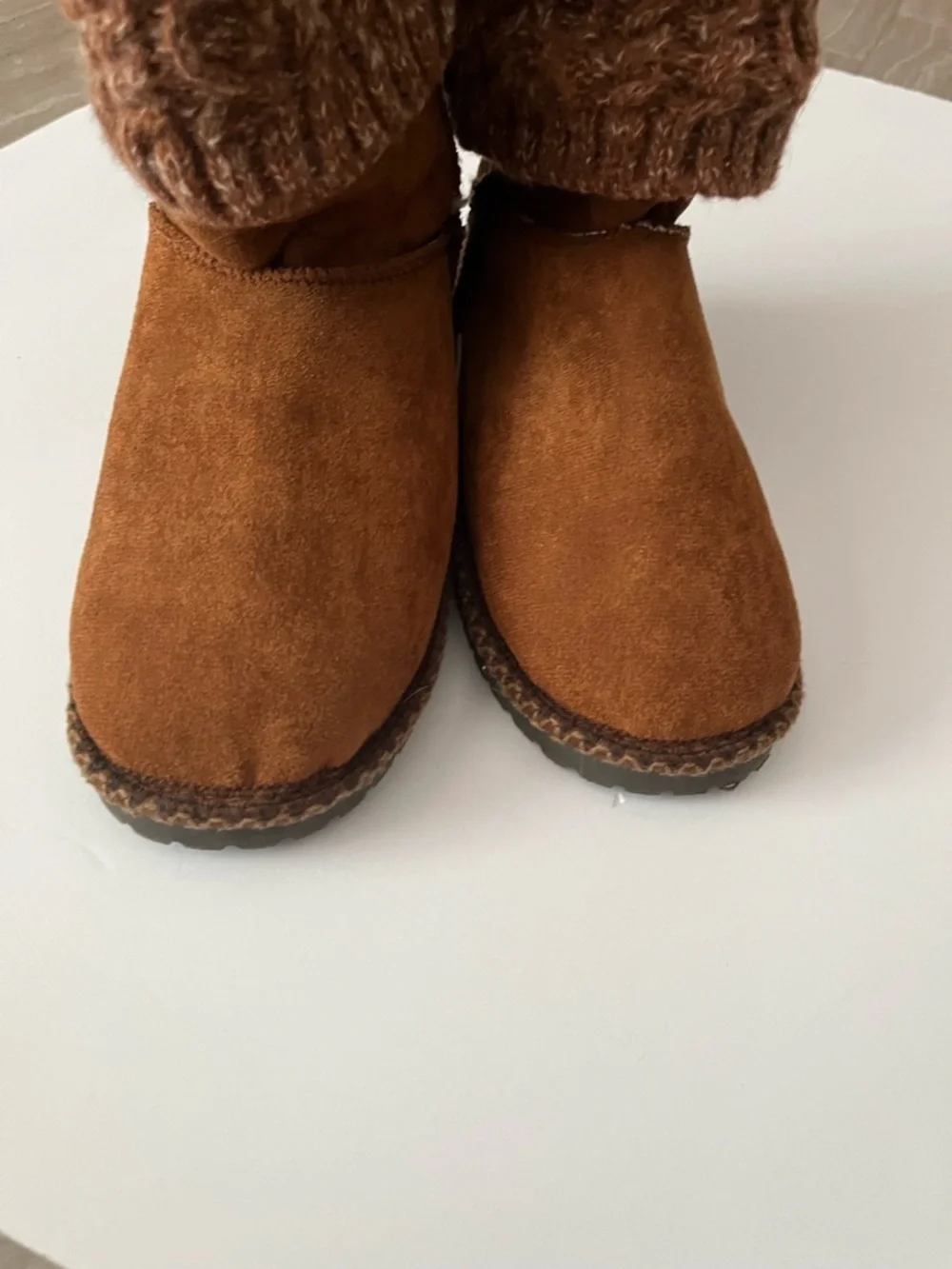MUK LUKS Women's Jackie Boot Brown Cable Knit Cuff Winter Faux Fur Warm Size 7